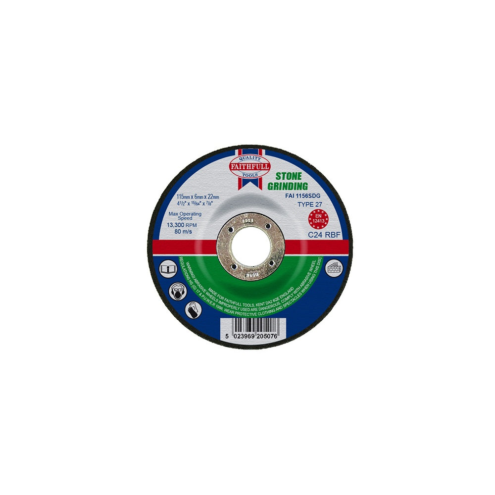 Faithfull Grinding Disc for Stone Depressed Centre 115 x 6 x 22mm