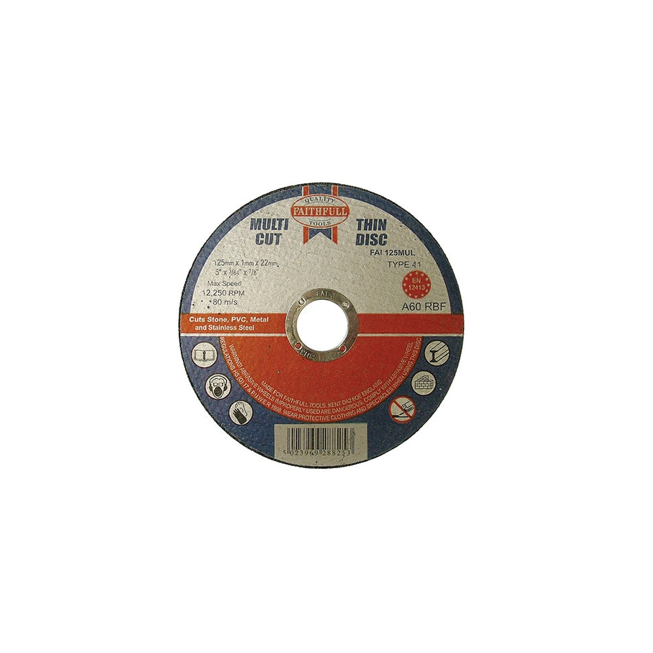 Faithfull Multi-Cut Thin Cut Off Wheel 125mm x 1.0 x 22 Pack of 10