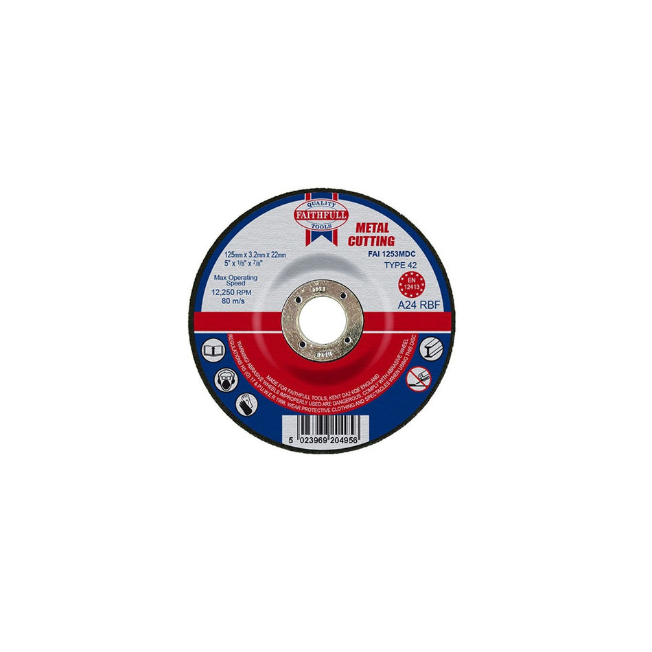 Faithfull Cut Off Disc for Metal Depressed Centre 125 x 3.2 x 22mm