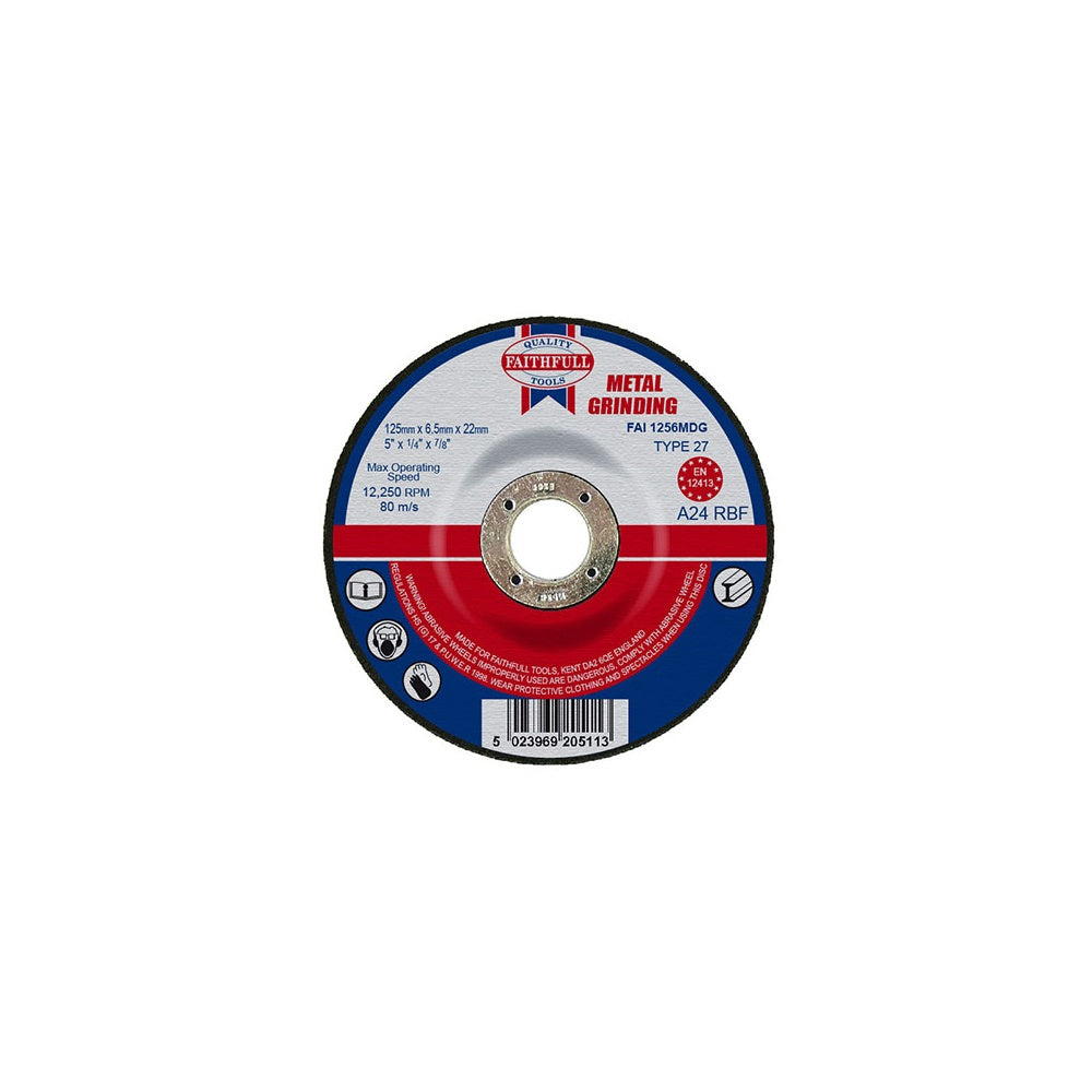 Faithfull Grinding Disc for Metal Depressed Centre 125 x 6.5 x 22mm