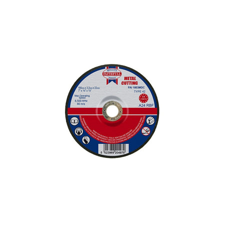 Faithfull Cut Off Disc for Metal Depressed Centre 180 x 3.2 x 22mm