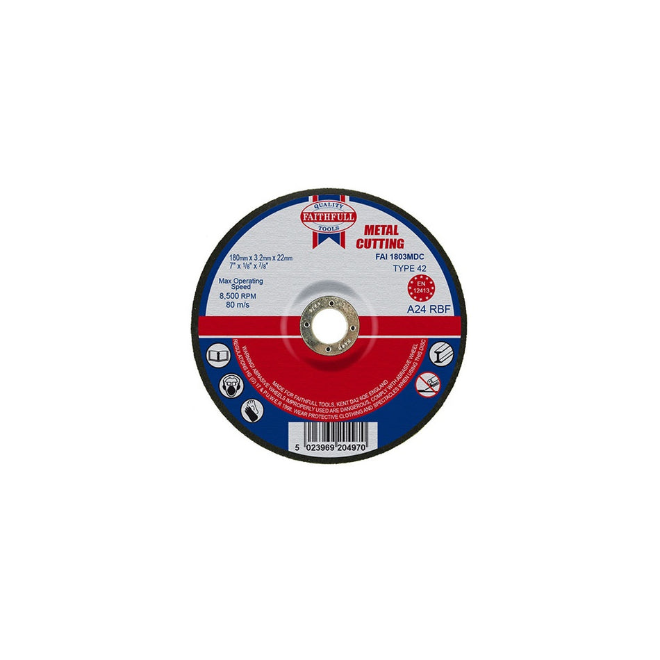 Faithfull Cut Off Disc for Metal Depressed Centre 180 x 3.2 x 22mm