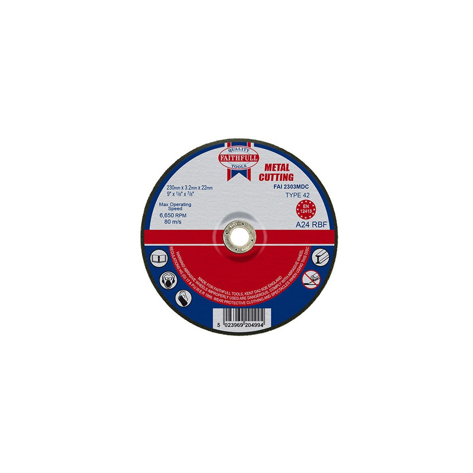 Faithfull Cut Off Disc for Metal Depressed Centre 230 x 3.2 x 22mm