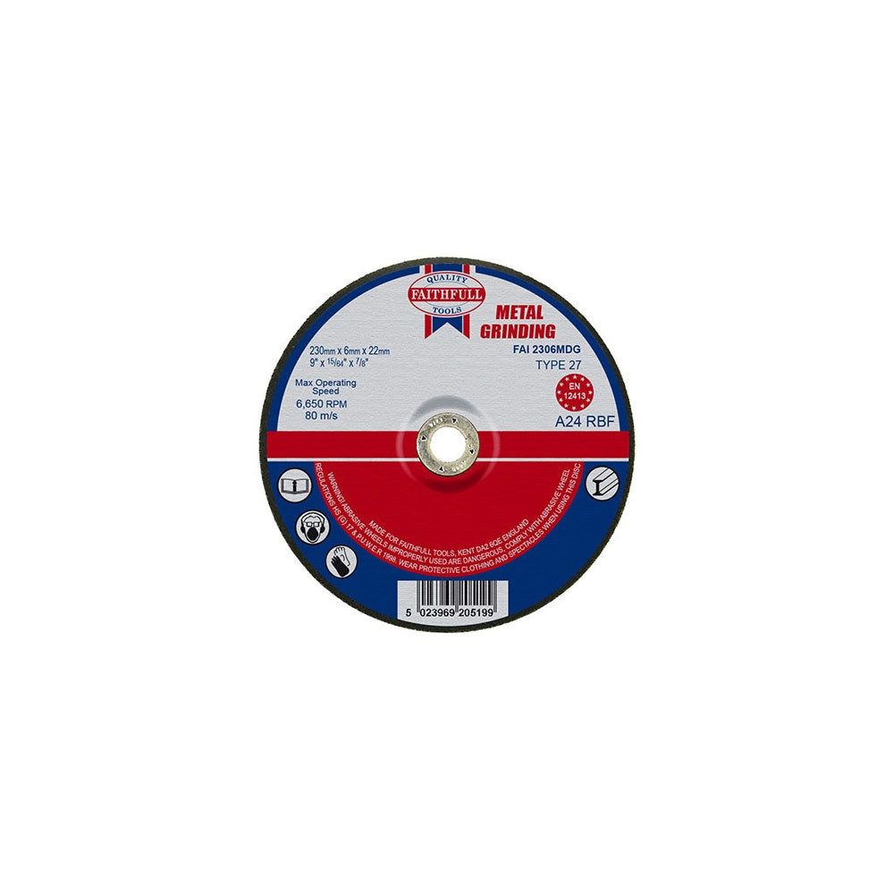 Faithfull Grinding Disc for Metal Depressed Centre 230 x 6.5 x 22mm