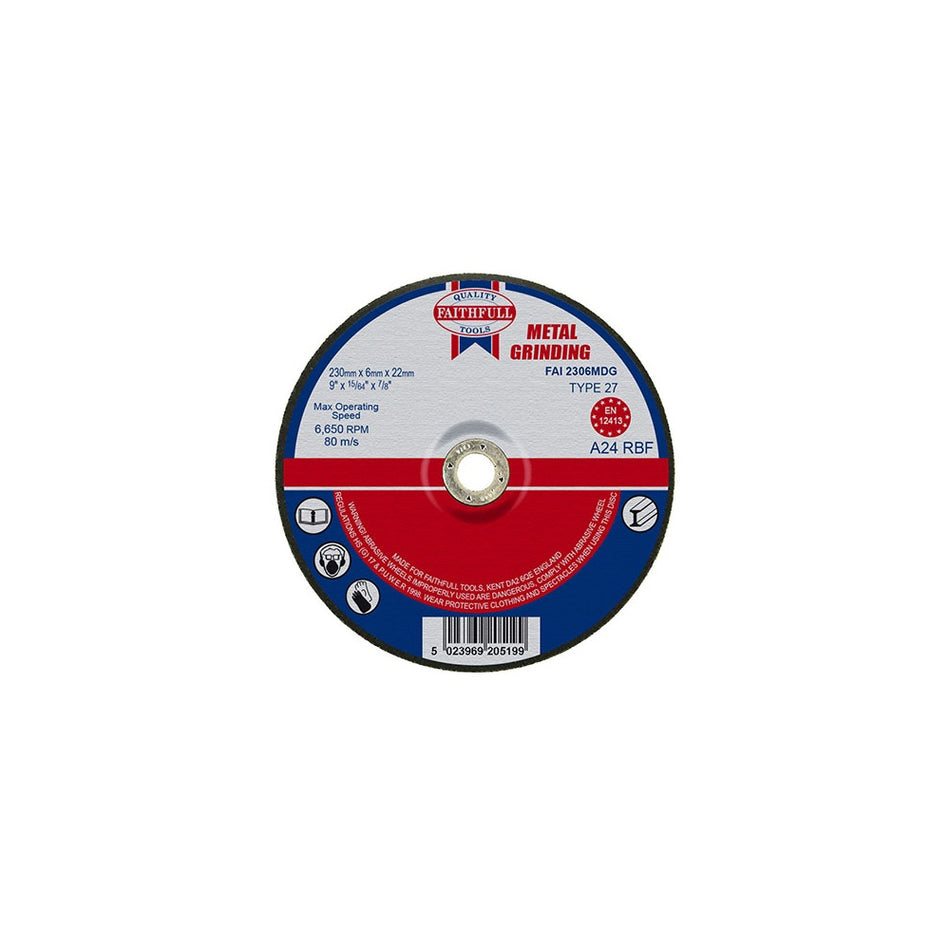 Faithfull Grinding Disc for Metal Depressed Centre 230 x 6.5 x 22mm