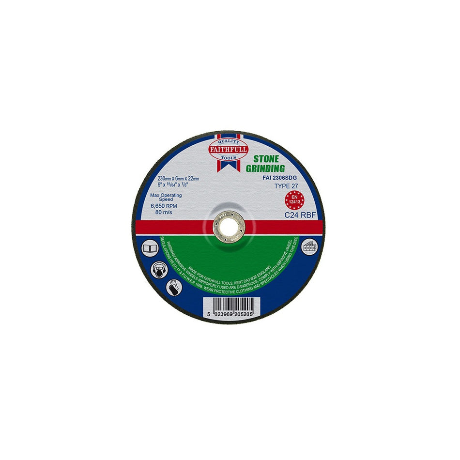 Faithfull Grinding Disc for Stone Depressed Centre 230 x 6 x 22mm