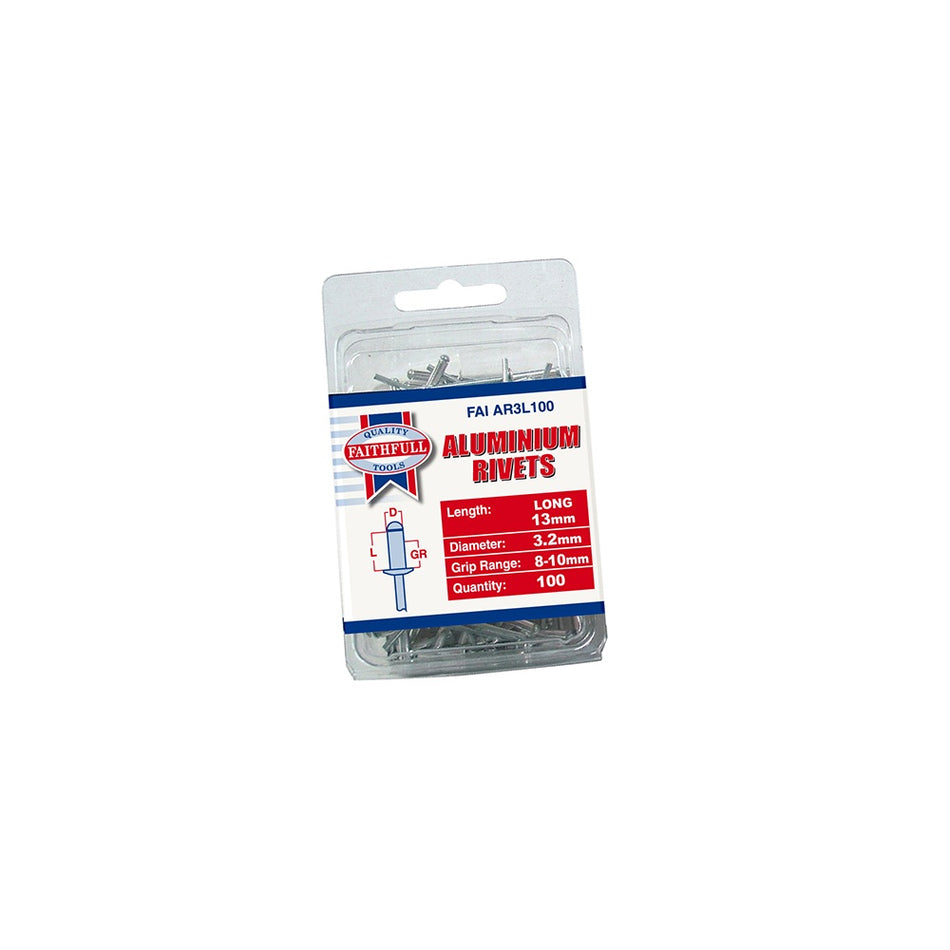 Faithfull Aluminium Rivets 3.2mm x 13mm Long Pre-Pack of 100