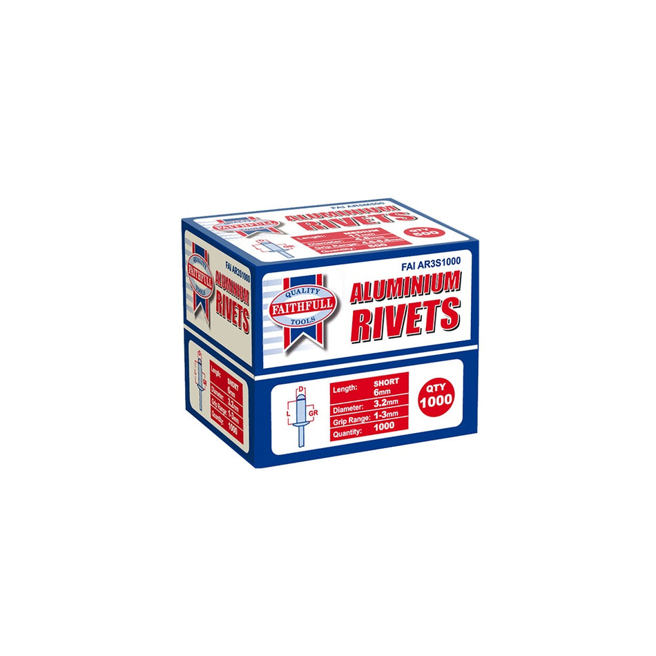 Faithfull Aluminium Rivets 3.2mm x 6mm Short Bulk Pack of 1000