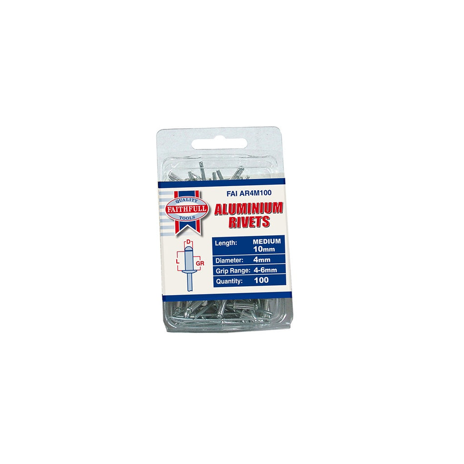 Faithfull Aluminium Rivets 4mm x 10mm Medium Pre-Pack of 100