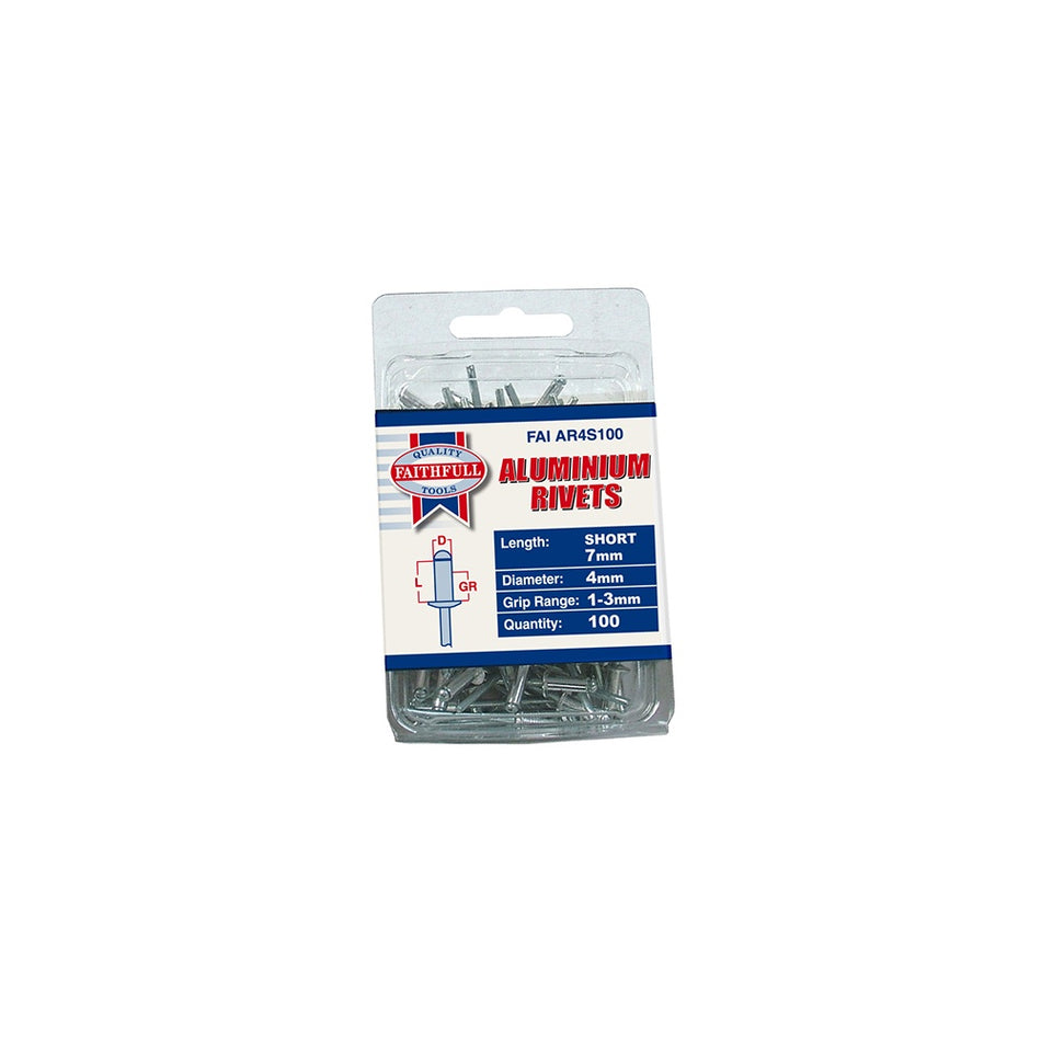 Faithfull Aluminium Rivets 4mm x 7mm Short Pre-Pack of 100