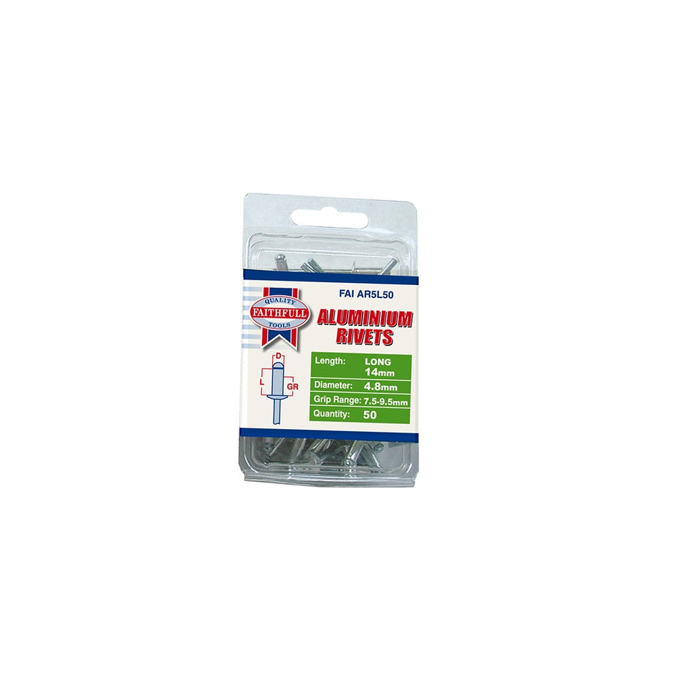 Faithfull Aluminium Rivets 4.8mm x 14mm Long Pre-Pack of 50