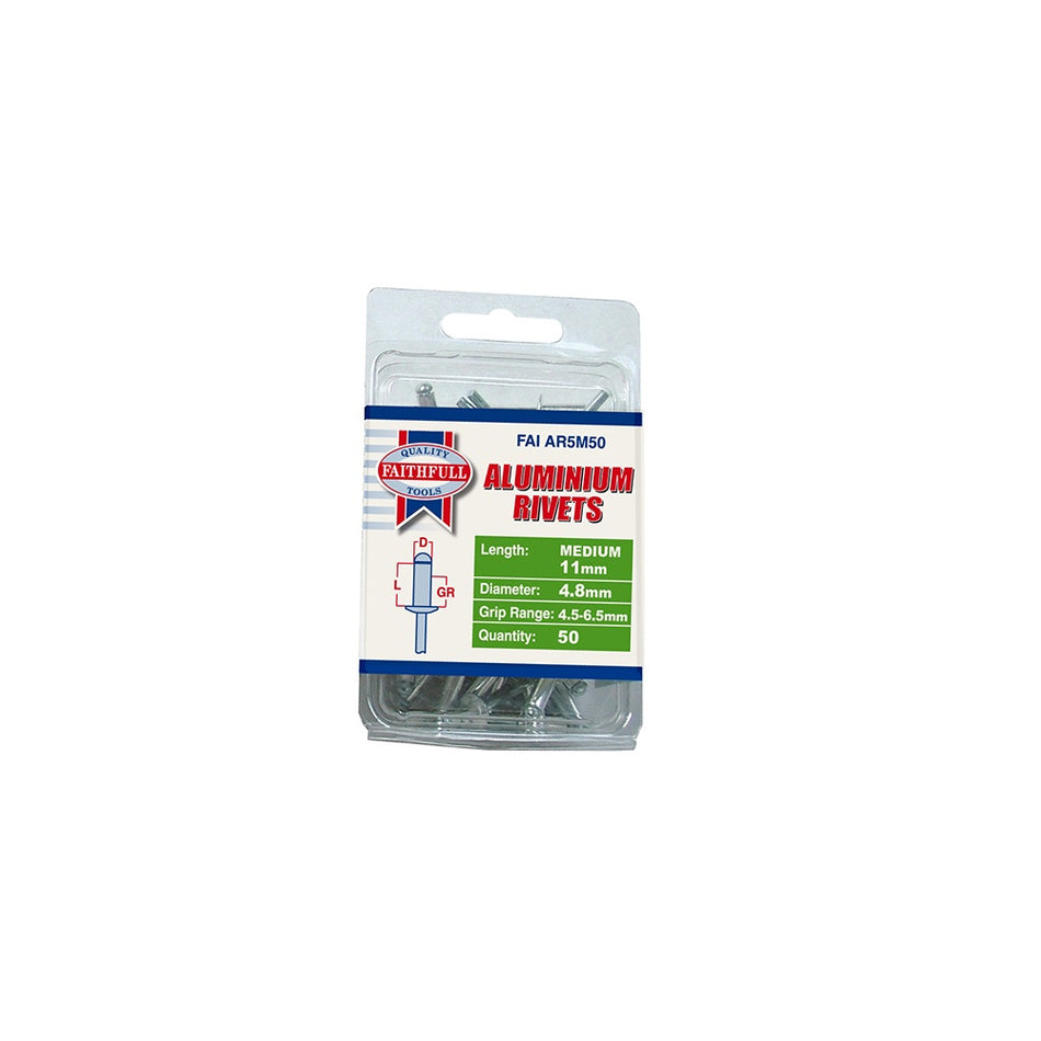 Faithfull Aluminium Rivets 4.8mm x 11mm Medium Pre-Pack of 50