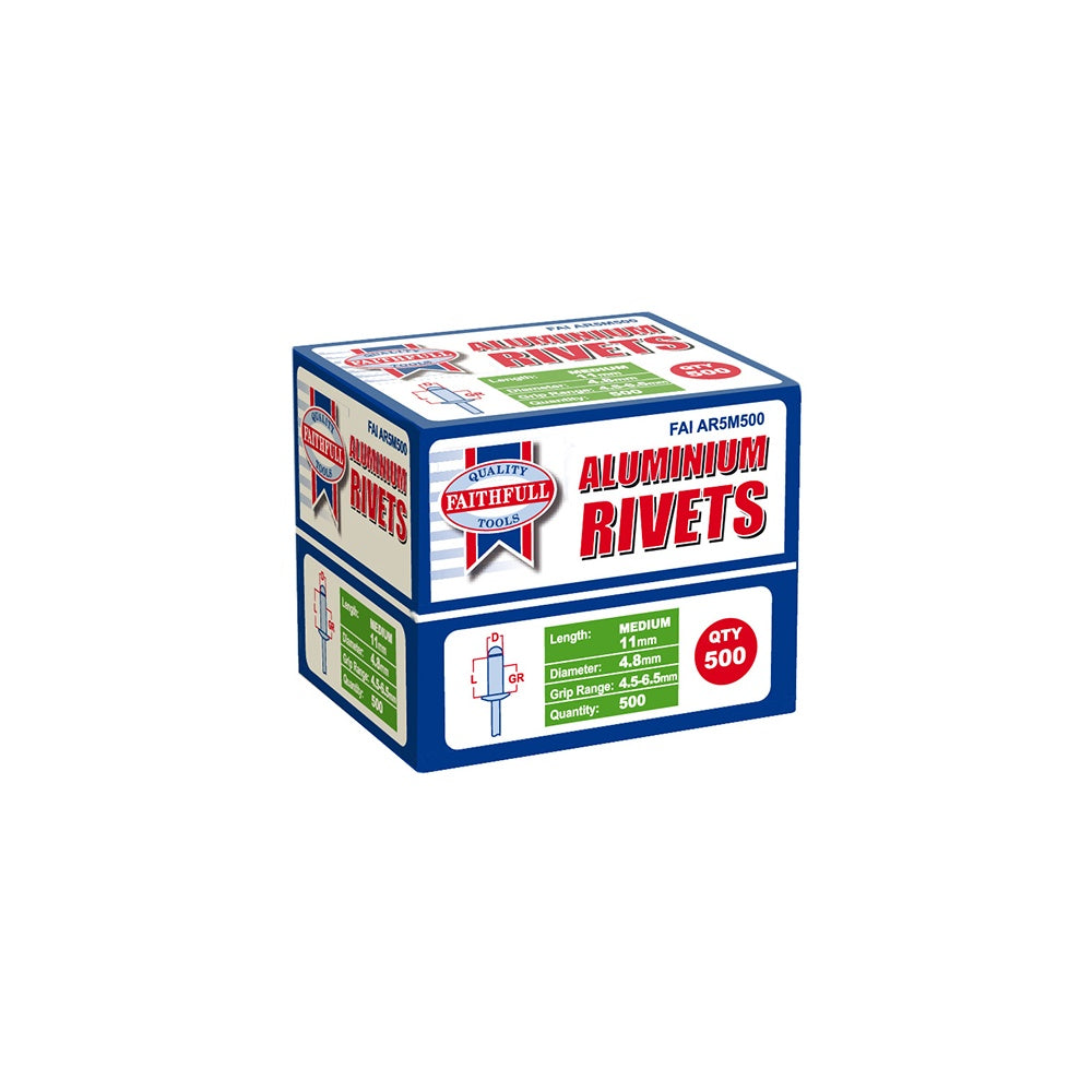 Faithfull Aluminium Rivets 4.8mm x 11mm Medium Bulk Pack of 500