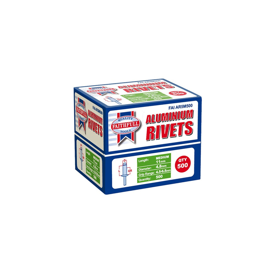 Faithfull Aluminium Rivets 4.8mm x 11mm Medium Bulk Pack of 500