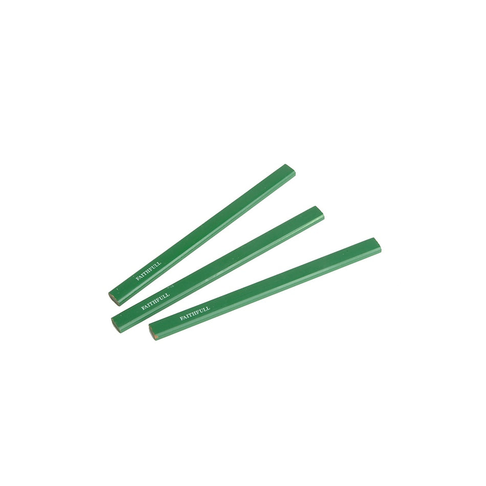 Faithfull Carpenters Pencils - Green / Hard (Pack of 3)