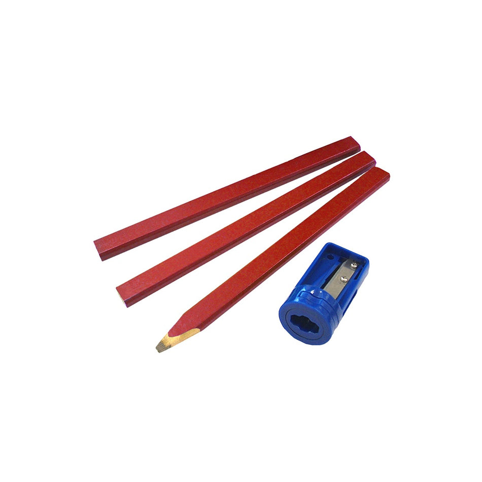 Faithfull Carpenters Pencils Red (Pack of 3 +Sharp Card)