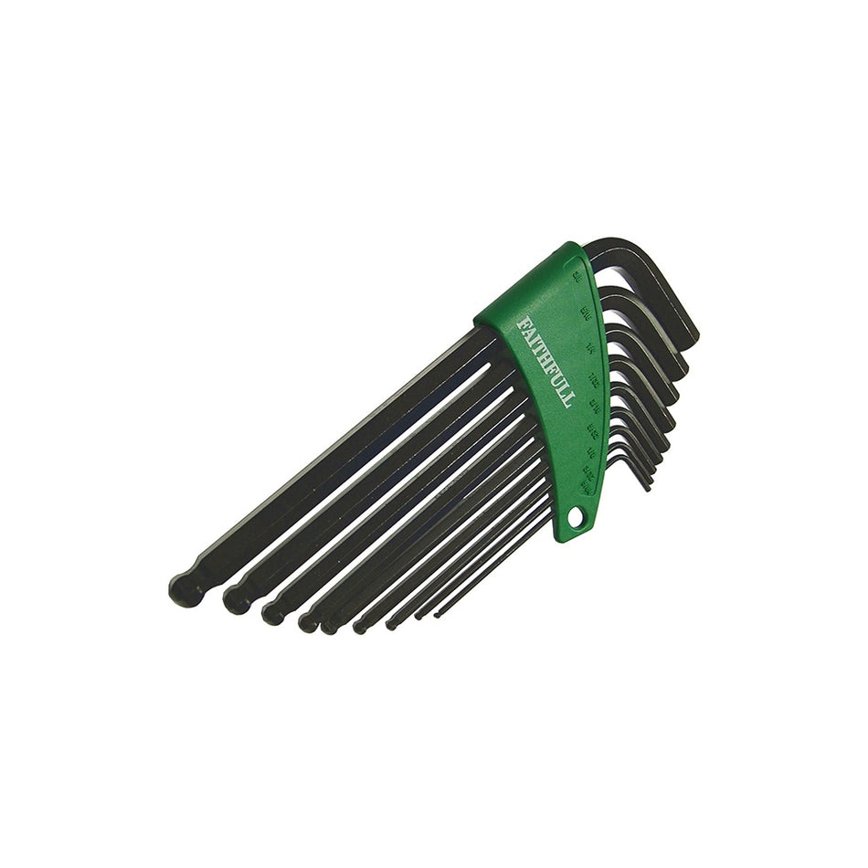 Faithfull Ball End Hexagon Key Long Arm Set of 9 Imperial (5/64-3/8in)