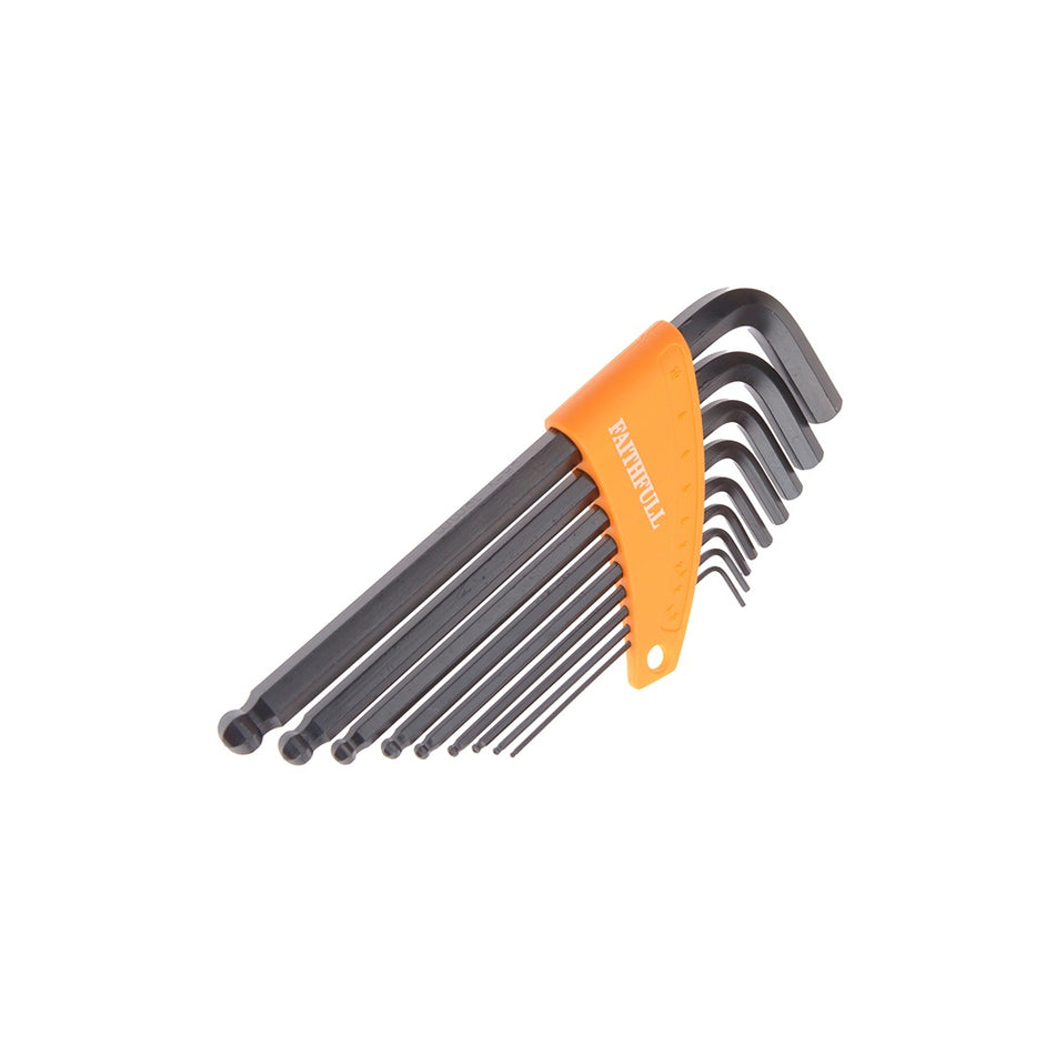 Faithfull Ball End Hexagon Key Long Arm Set of 9 Metric (1.5-10mm)