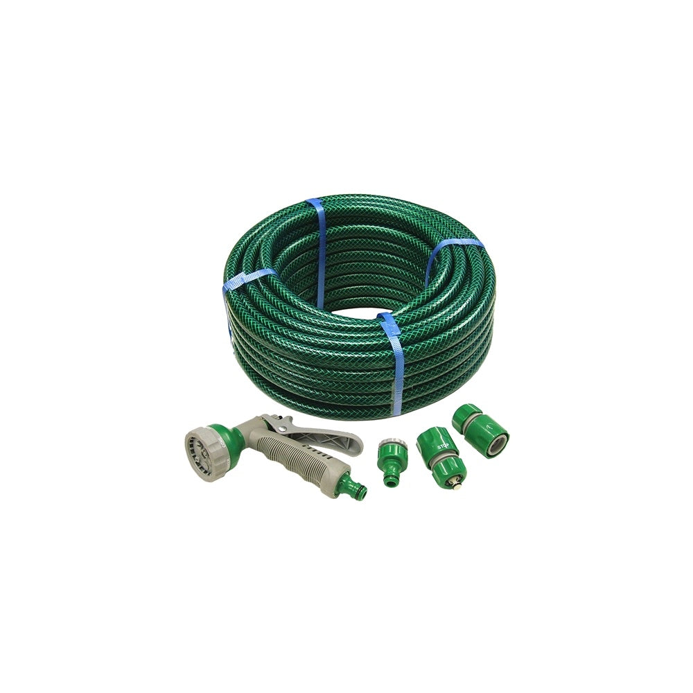 Faithfull PVC Reinforced Hose 15 Metre Fittings & Spray Gun