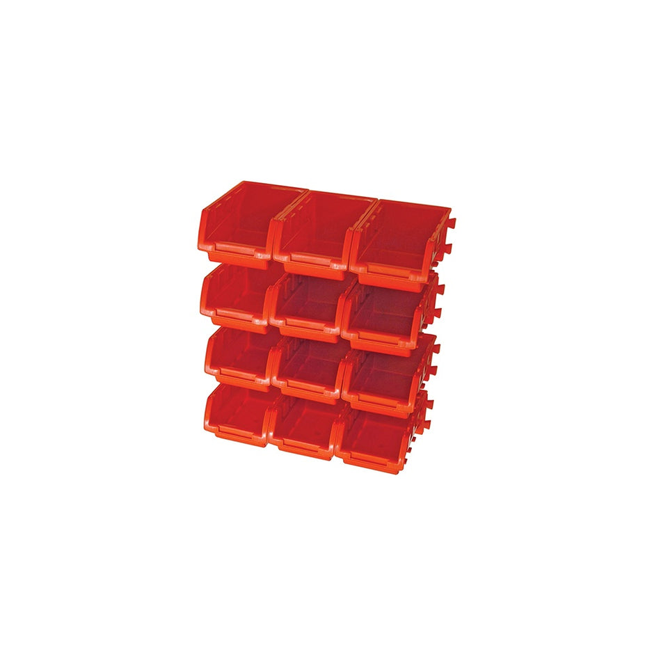 Faithfull 12 Plastic Storage Bins with Wall Mounting Rails