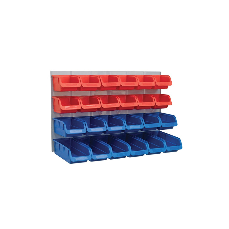 Faithfull 24 Plastic Storage Bins with Metal Wall Panel
