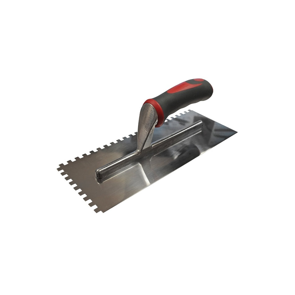 Faithfull Notched Trowel Serrated 6mm Stainless Steel Soft Grip Handle 11 x 4.1/2in
