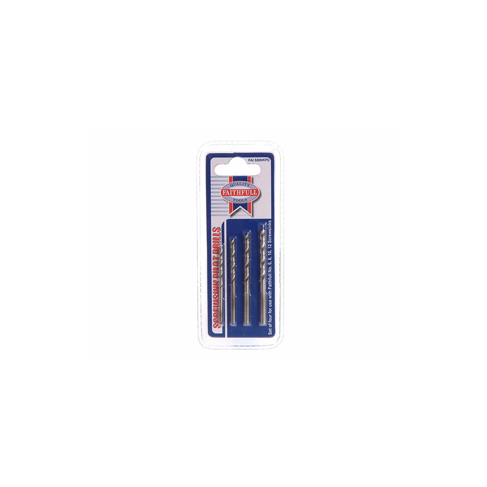 Faithfull Pilot Drill Set of 4 For Screwsinks