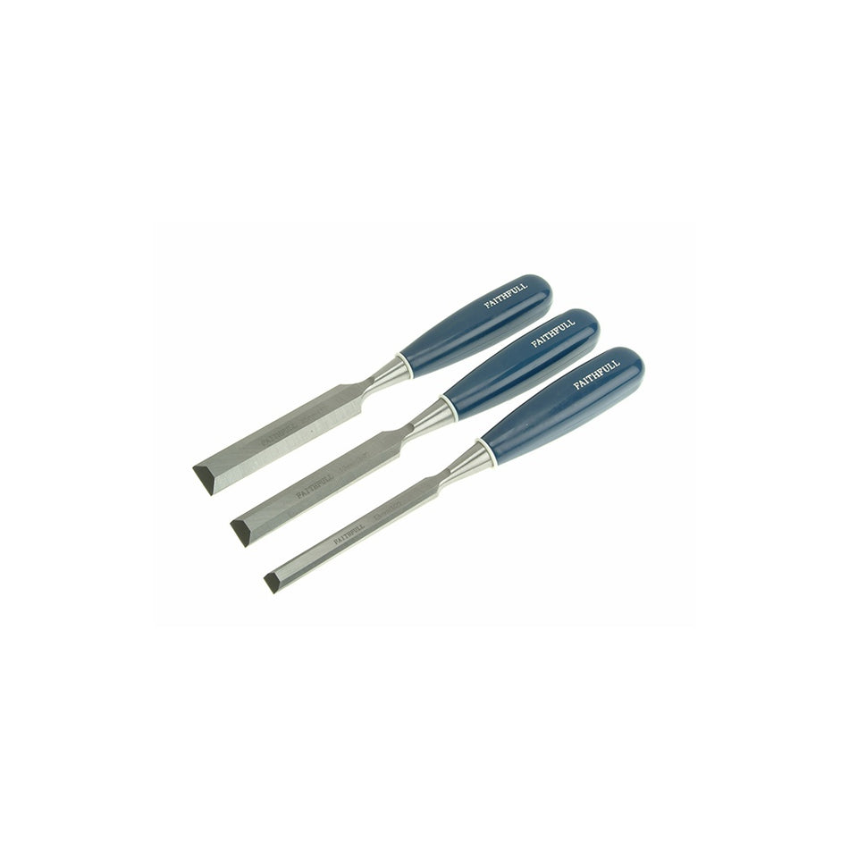 Faithfull Bevel Edge Chisel Blue Grip Set of 3: 12,19 & 25mm Carded