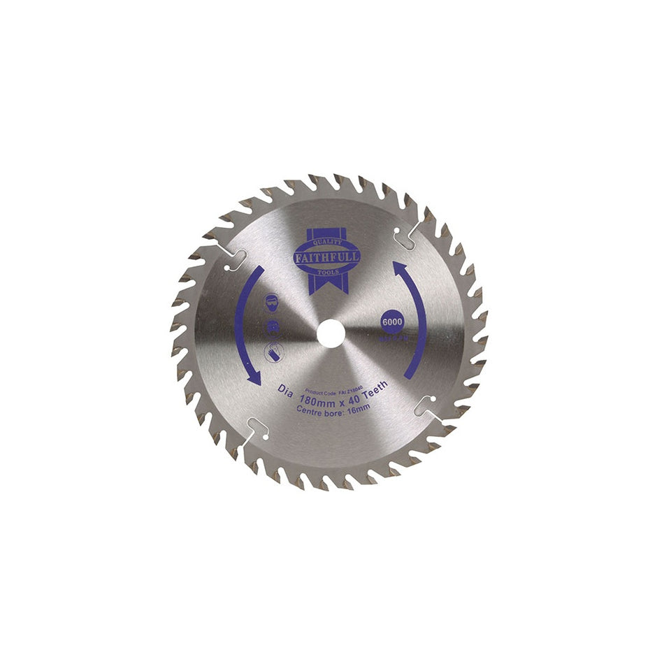 Faithfull Circular Saw Blade 180 x 16mm x 40T Fine Cross Cut