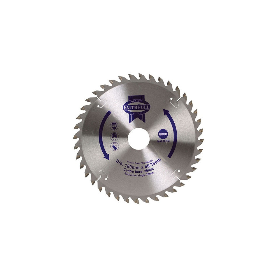 Faithfull Circular Saw Blade 180 x 20/30mm x 40T Fine Cross Cut