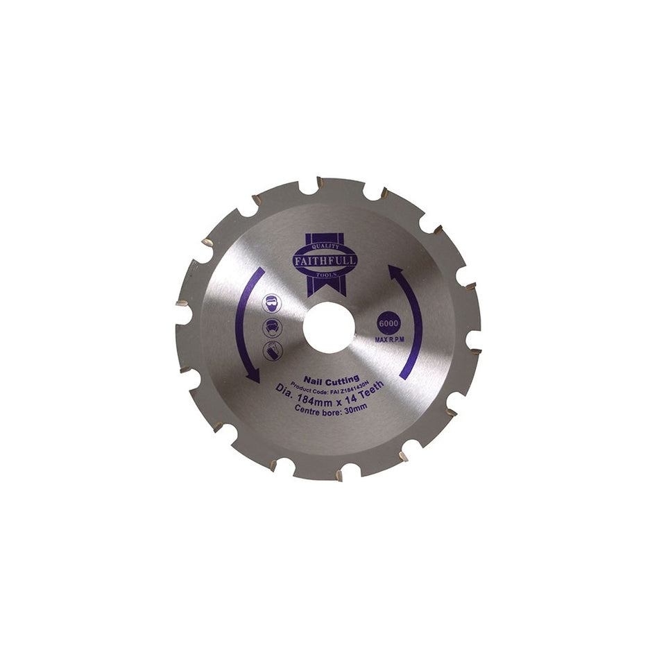 Faithfull Circular Saw Blade 184 x 30mm x 14T Nail Cutting NEG