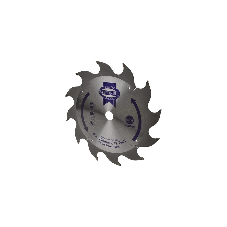 Faithfull Circular Saw Blade 190 x 16mm x 12T Fast Rip