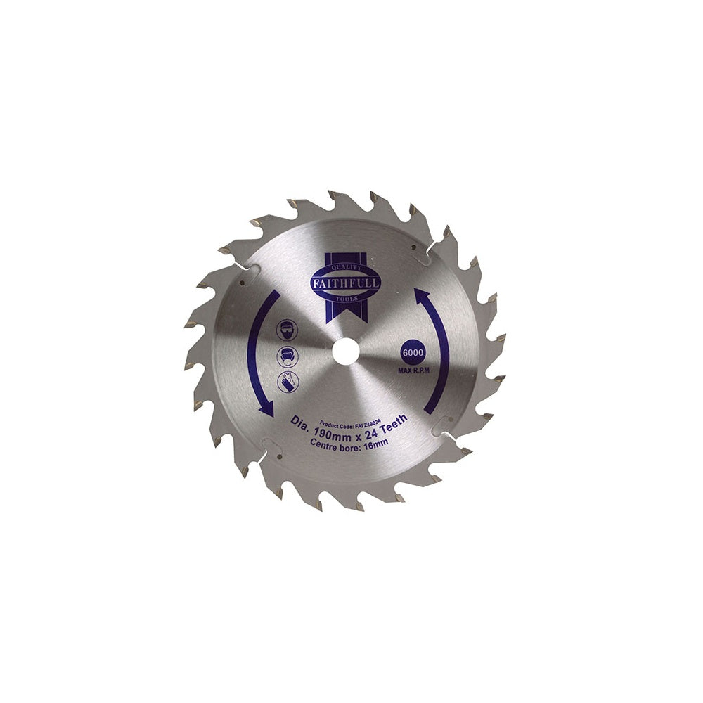Faithfull Circular Saw Blade 190 x 16mm x 24T Fast Rip