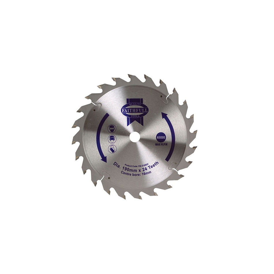 Faithfull Circular Saw Blade 190 x 16mm x 24T Fast Rip