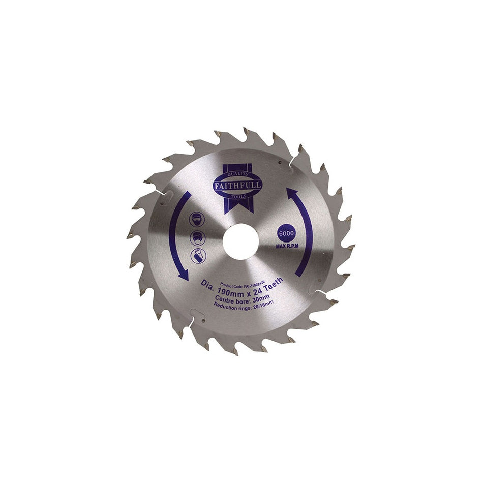 Faithfull Circular Saw Blade 190 x 16/20/30mm x 24T Fast Rip