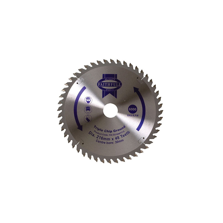 Faithfull Circular Saw Blade 216 x 30mm x 48T TCG NEG