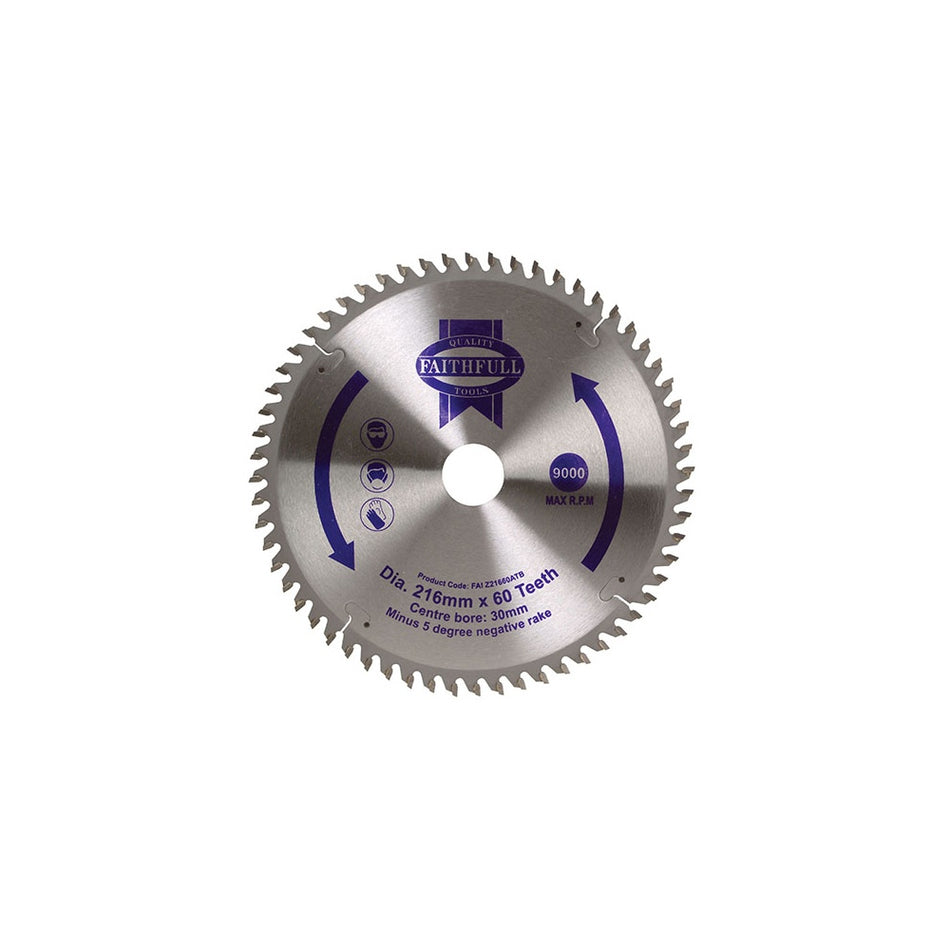 Faithfull Circular Saw Blade 216 x 30mm x 60T NEG