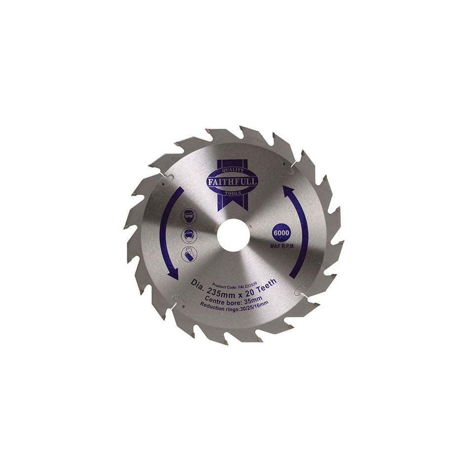 Faithfull Circular Saw Blade TCT 235 x 16/20/30/35mm x 20T Fast Rip