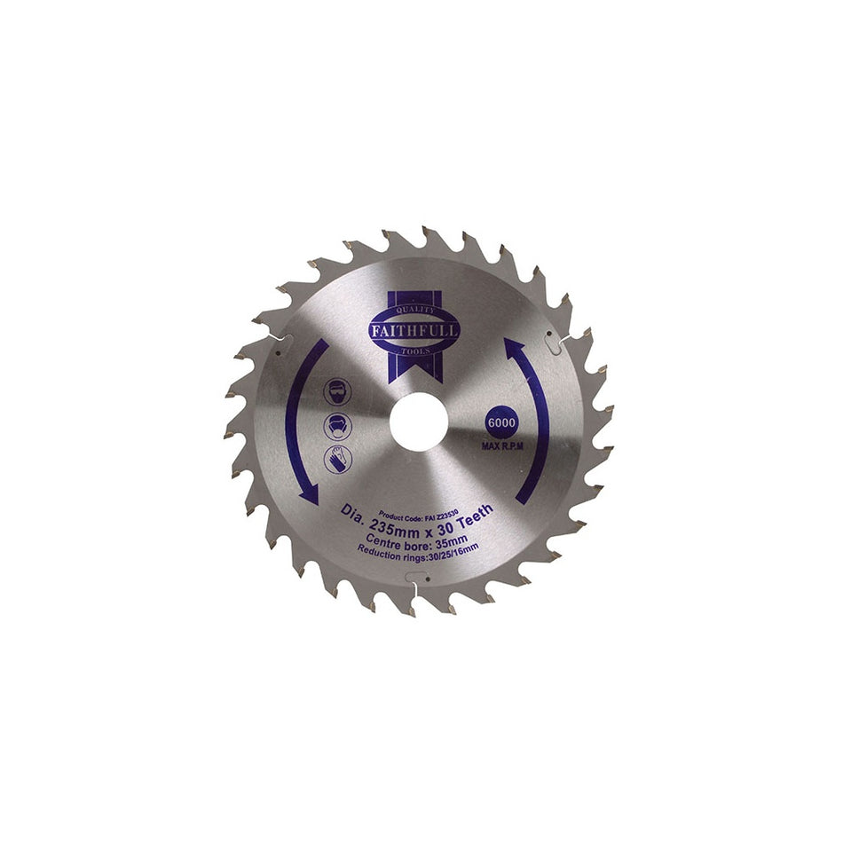 Faithfull Circular Saw Blade TCT 235 x 16/20/30/35mm x 30T General Purpose