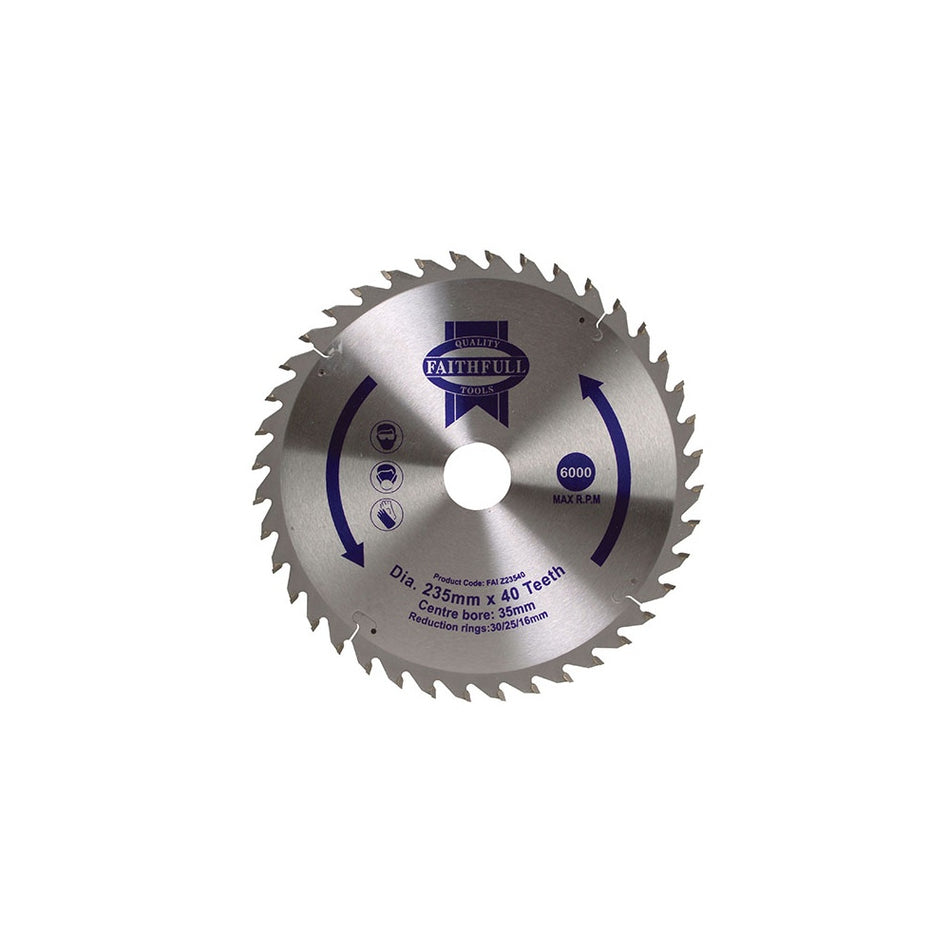 Faithfull Circular Saw Blade TCT 235 x 16/20/30/35mm x 40T Fine Cross Cut