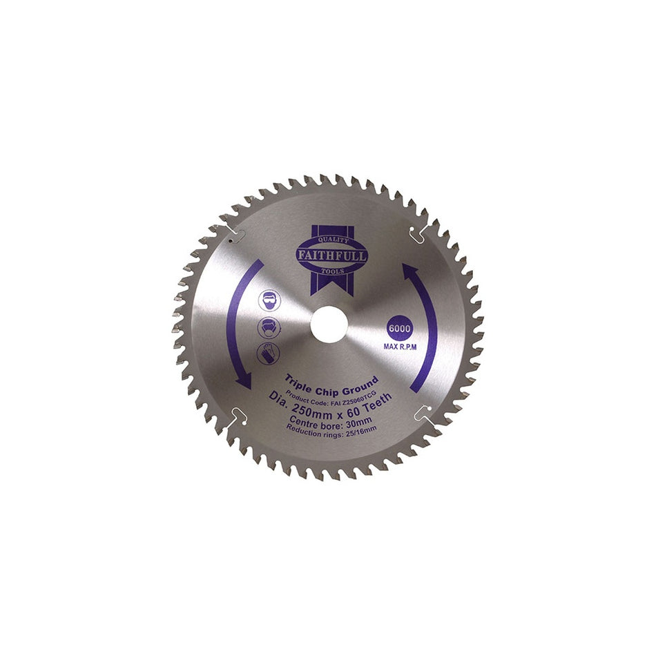 Faithfull Circular Saw Blade 250 x 30mm x 60T TCG Fine Finish