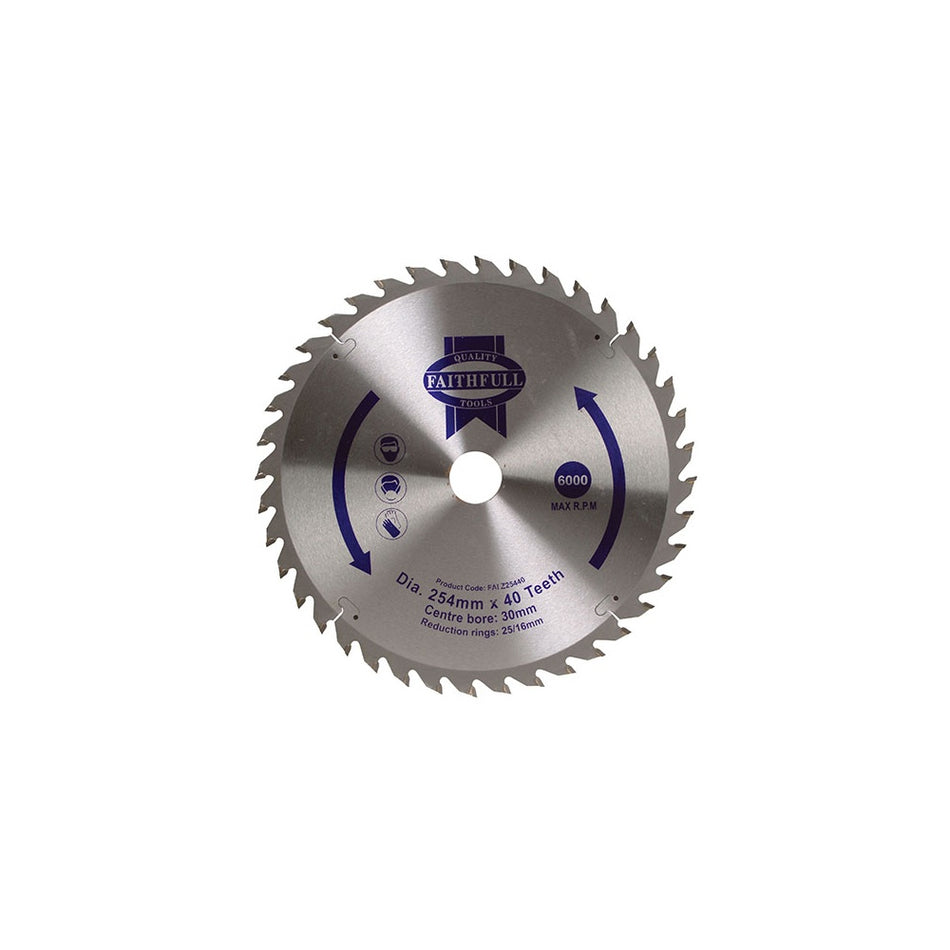 Faithfull Circular Saw Blade 254 x 16/25/30mm x 40T Fine Cross Cut