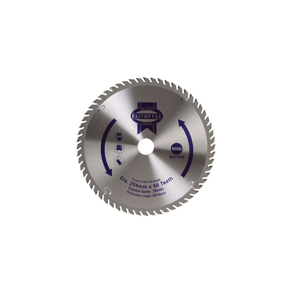 Faithfull Circular Saw Blade 254 x 16/25/30mm x 60T Fine Finish