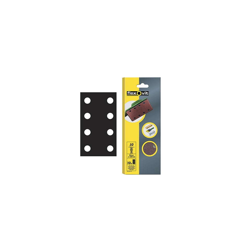 Flexovit 1/3 Sanding Sheets 93 x 230mm Perforated Coarse 50g (10)