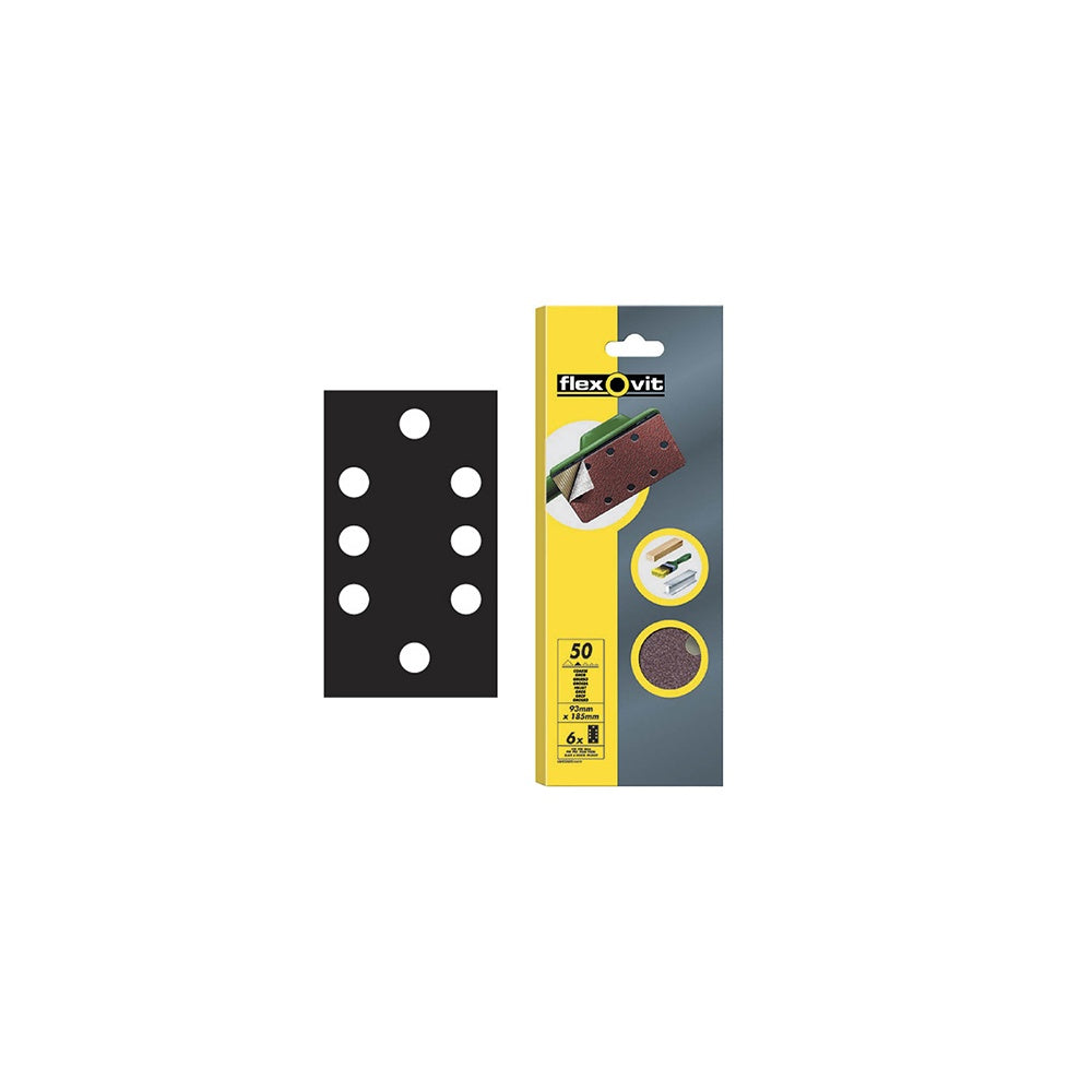 Flexovit 1/3 Sanding Sheets 93 x 185mm Quick Release Coarse 50g (6)