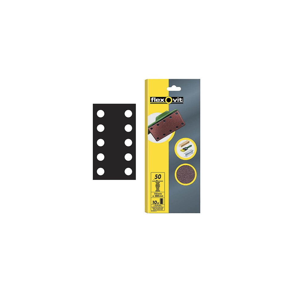 Flexovit 1/2 Sanding Sheets(115 x 280mm Perforated Coarse 50g (10)