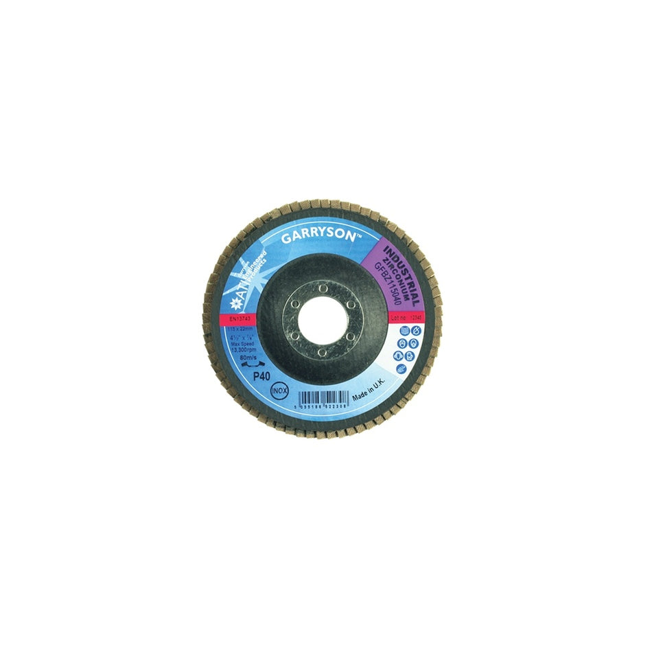 Garryson Industrial Zirconium Flap Disc 180 x 22mm - 36 grit Coarse