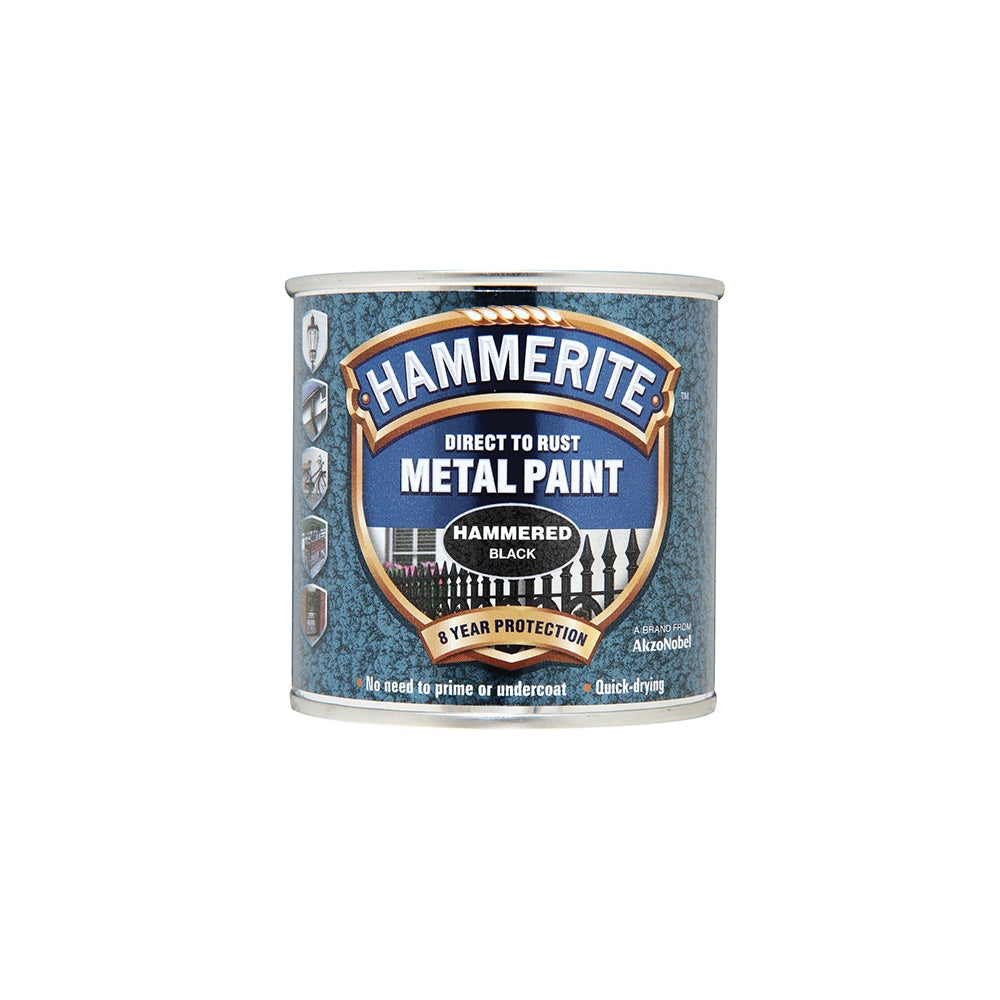 Hammerite Direct to Rust Hammered Finish Metal Paint Black 250ml