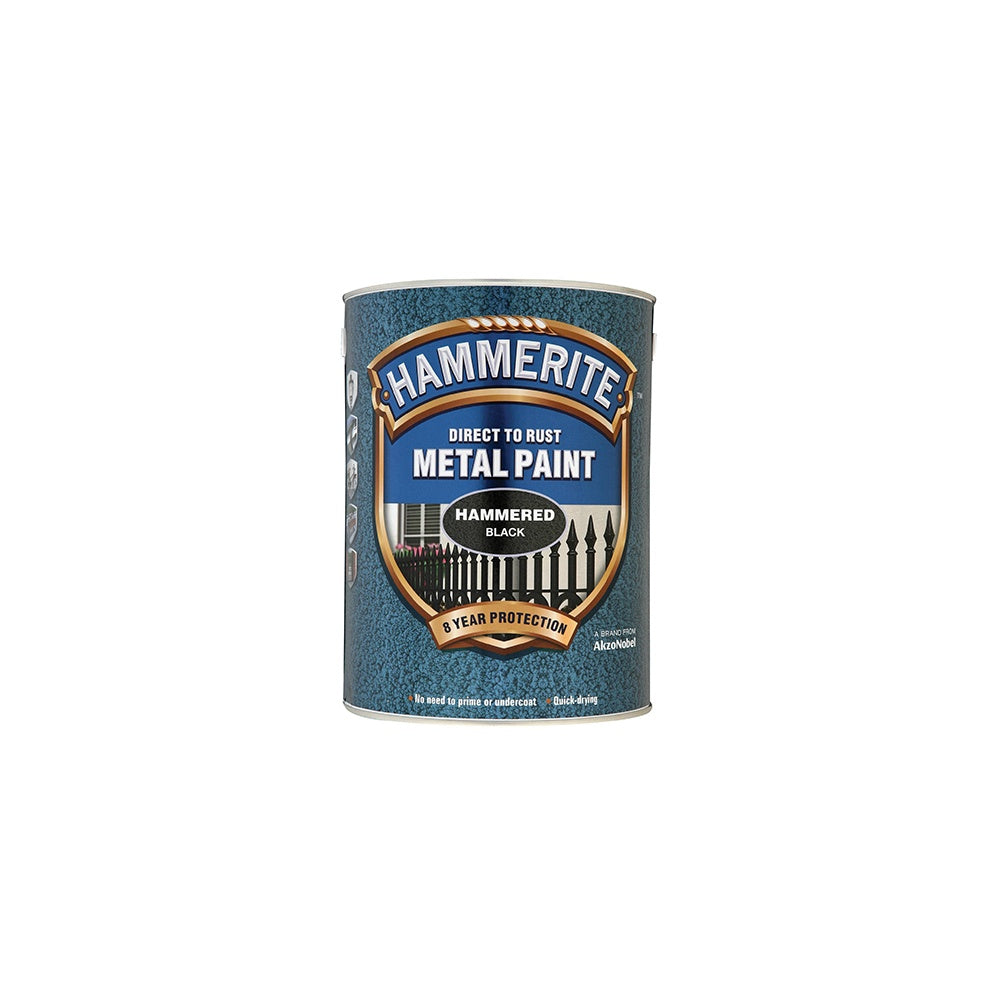 Hammerite Direct to Rust Hammered Finish Metal Paint Black 5 Litre