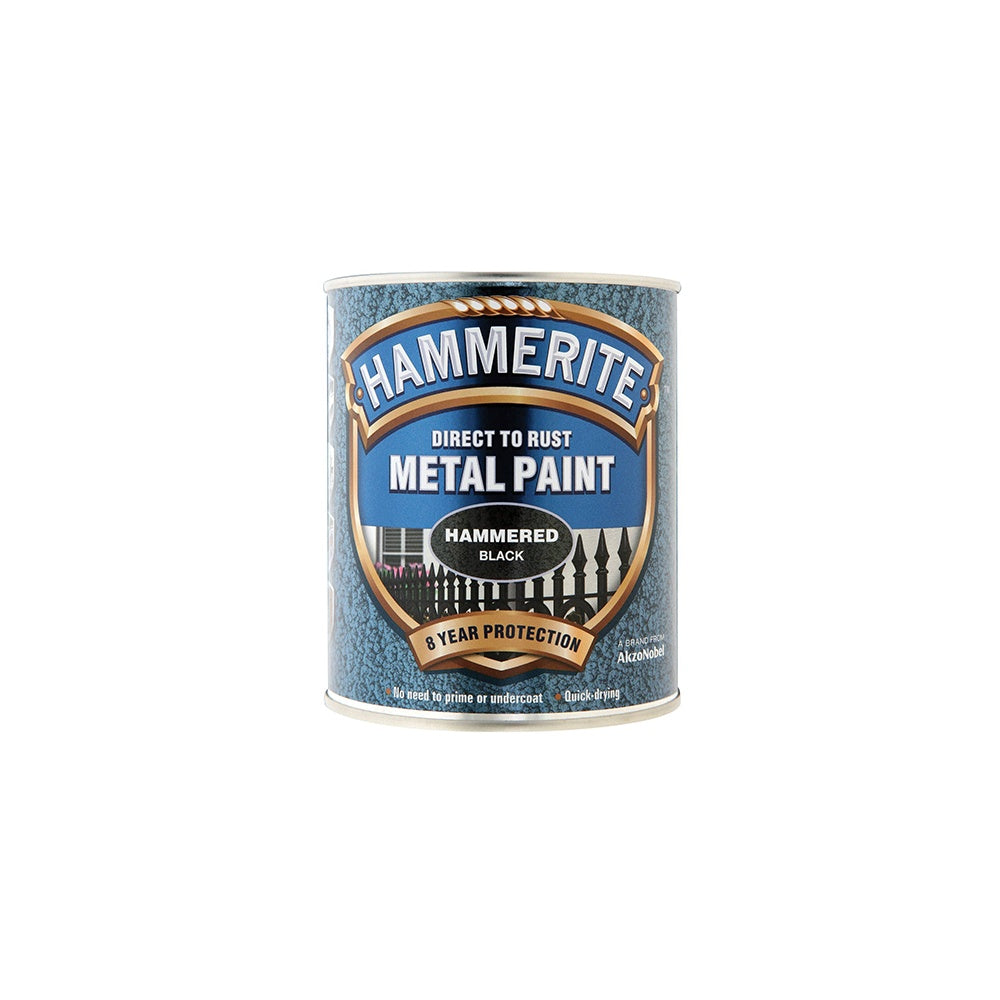Hammerite Direct to Rust Hammered Finish Metal Paint Black 750ml
